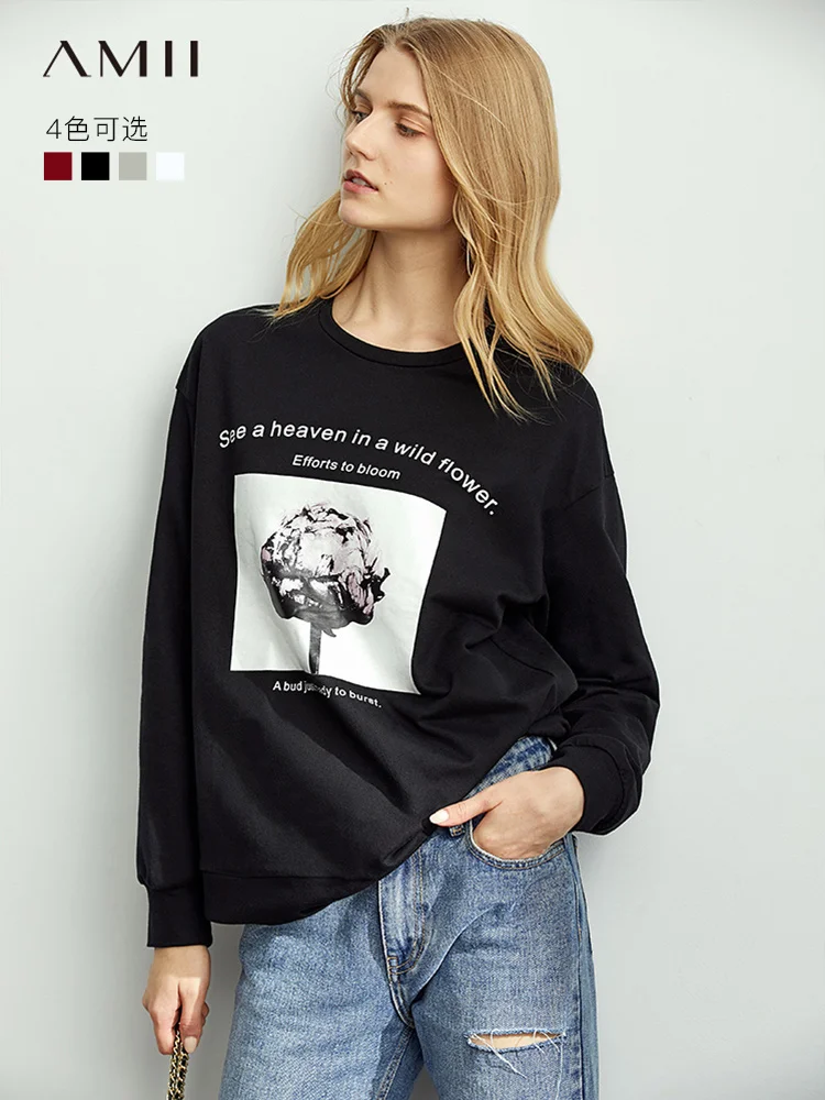 

Amii Minimal Fall 2019 New Lazy Sports Leisure Printing Dress Cotton Loose Joker Long Sleeve Jacket for Women
