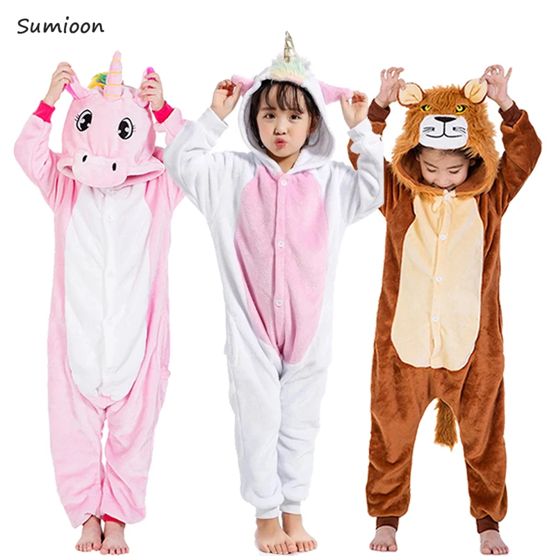 Kigurumi/Детские пижамы с единорогом для мальчиков и девочек зимние комбинезоны