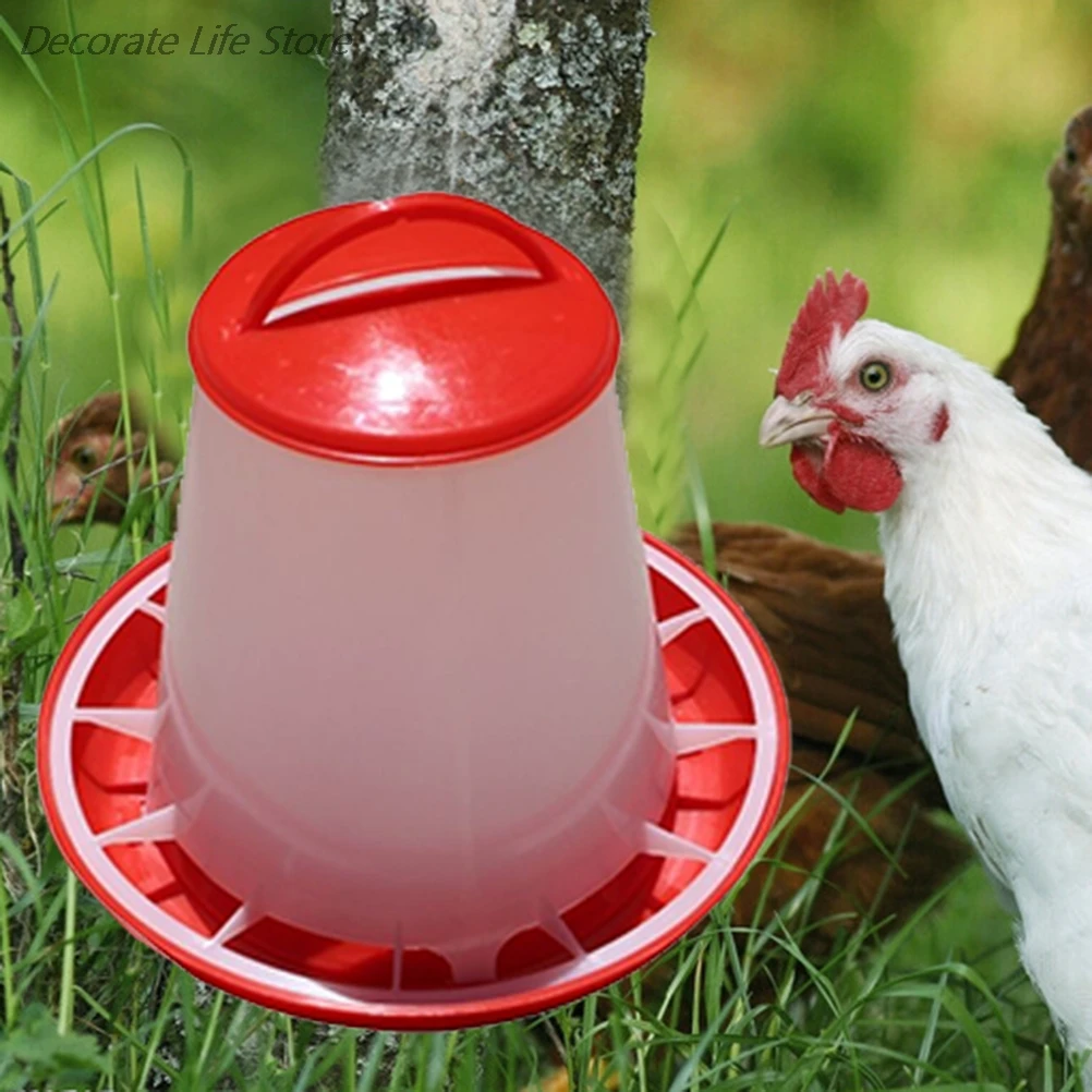 Comedero de plástico blanco + rojo para bebé, pollo, pollitos, gallina, tapa y mango de 1,5 kg
