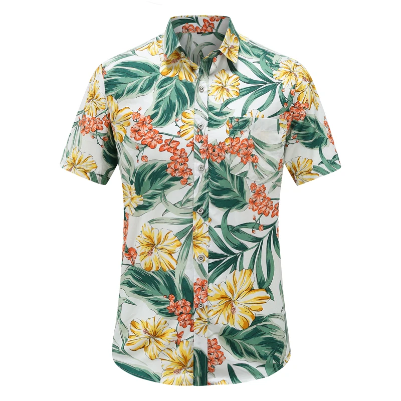 

Summer fashion menu Hawaii beach slim sleeve shirt flower short sleeve casual party dress Hawaii Shirt