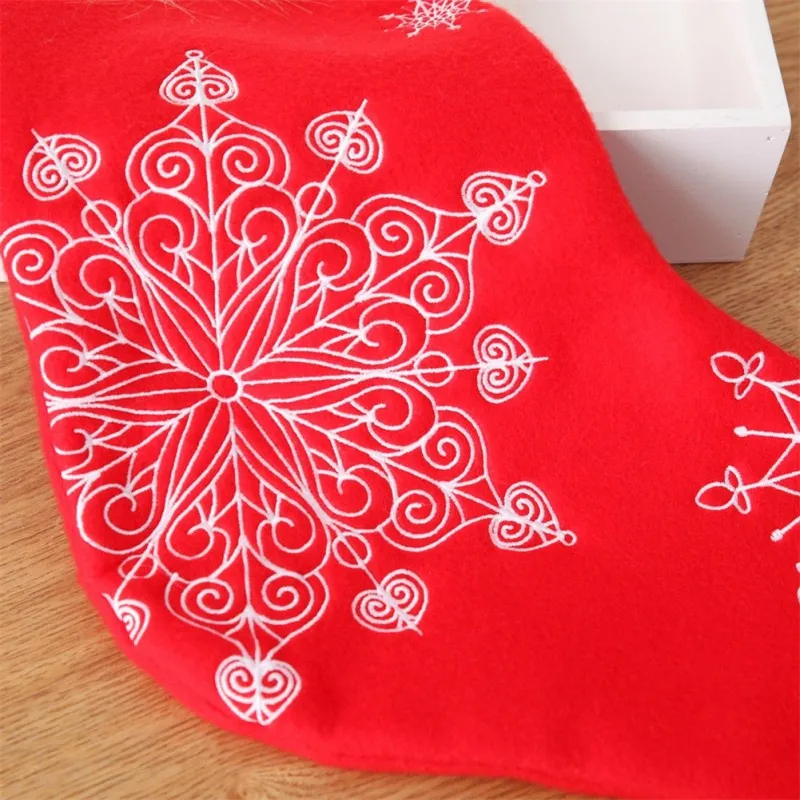 Useful Christmas Stocking Candy Bag Snowflake Embroidered Socks Christmas Tree Hanging Ornament Pendant Toy Gifts