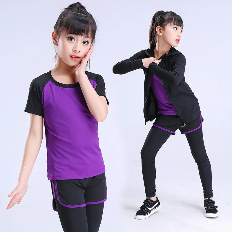 

Yoga Clothes Girls Fitness Body Dance Summer Short Sleeve Sports Quick Drying Clothes Less Children without Chest Pad Spring And