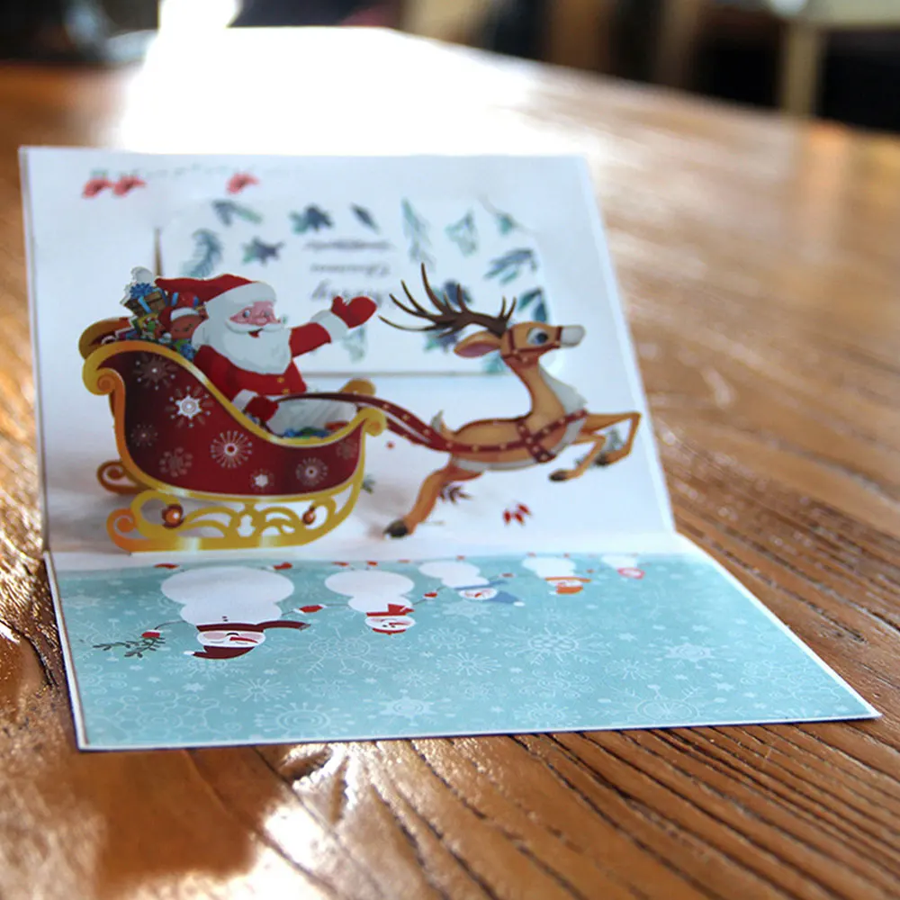 Colorful Elk Carriage Card Invitations Blessing New Christmas Postcard Handmade Deer Car Creative Wishes 3D Greeting Card Event