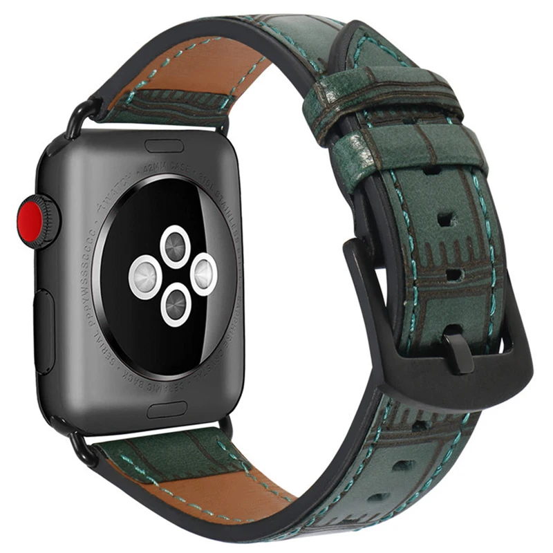 7 цветов, Бизнес кожаный ремешок для наручных часов Apple Watch, версии 4 серии мужские кожаные простые часы ремешок для iwatch 38 мм 40 мм 42 44 мм - Цвет ремешка: Green