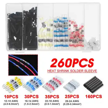 

260Pcs Heat Shrink Connectors Waterproof Solder Wire Connectors Heat Shrink Butt Connectors Electrical Insulated Wire Terminals