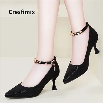 

Cresfimix Zapato Tacon Alto Women Fashion Black Buckle Strap Pointed Toe High Heel Shoes Ladies Casual Wine Red Stiletto C5560