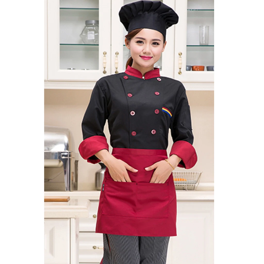 Unisex Long Sleeve Chef Apparel Jackets Coats Restaurant Hotel Uniform Red