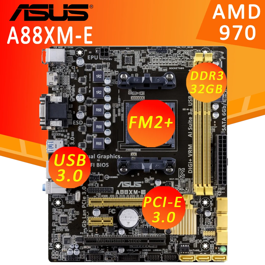 Socket FM2/FM2+ Asus A88XM-E Motherboard AMD A88X DDR3 32GB PCI-E 3.0 USB3.0 DVI VGA A10/A8/A6/A4 PC Placa-Mãe | Компьютеры и офис