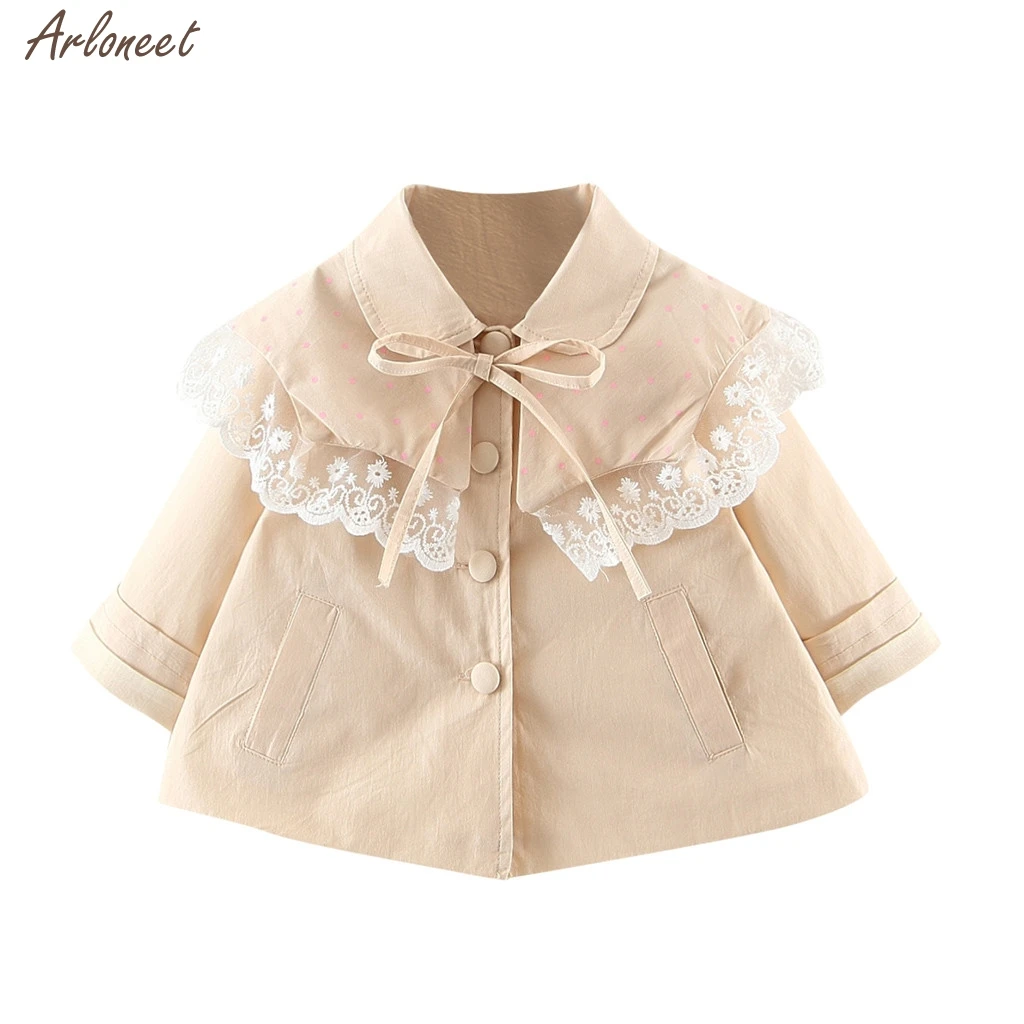 Toddler Baby Kids Girls Solid Lace Ruffles Windproof Coat Outwear Casual Clothes Zipper Coats Tops Clothes New
