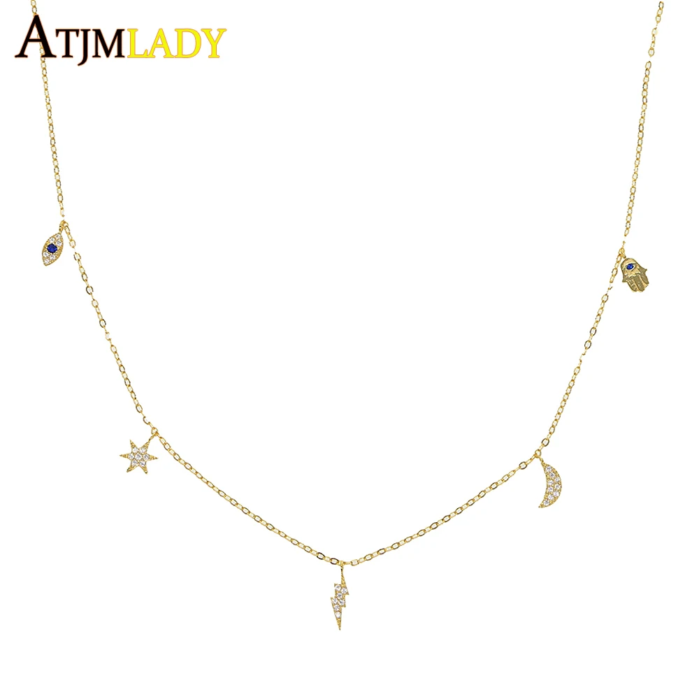 Женское колье с шармами lucky eye hamsa из стерлингового серебра 925 пробы Луной звездой