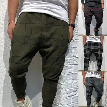 

2019 New Mens Jogger Cargo Pants Casual Fitness Plaid Casual Straight Leg Trousers Pencil Jogger Cargo Pants