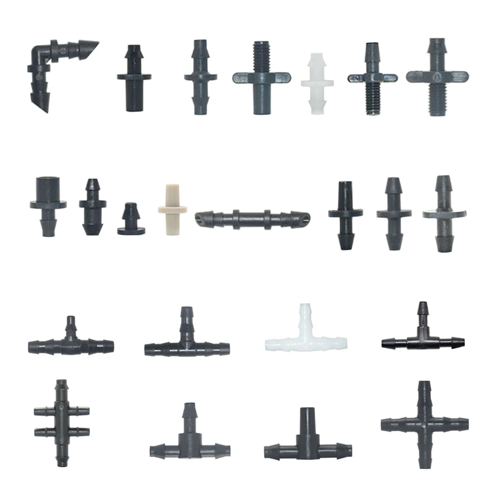 Garden Hose Water Connector Drip Irrigation for 1/4'' & 1/8'' Tubing Hose Accessories Joint Barbed Tees Cross Eng Plug Adaptors