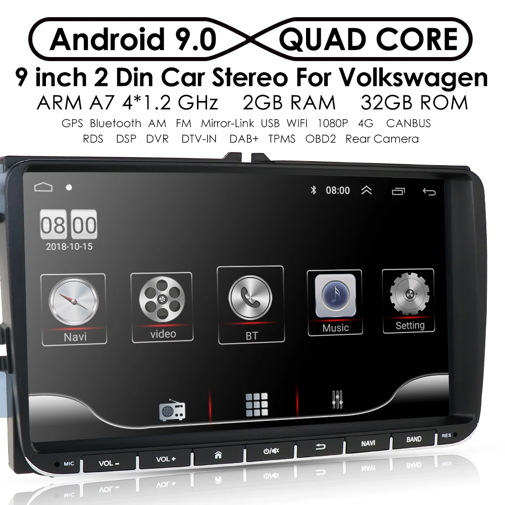 Cheap Android 9.0 9" 2din Carnodvd for VW POLO GOLF 5 6 POLO PASSAT B6 CC JETTA TIGUAN TOURAN EOS SHARAN SCIROCCO CADDY GPS Navi dvr 0