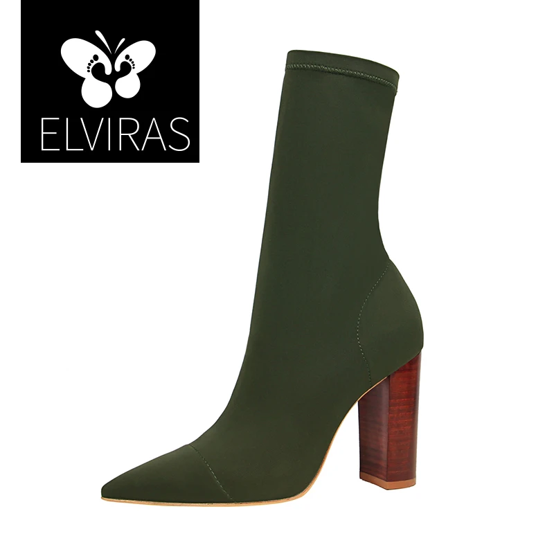 

2020 Ankle Boots For Women Stretch Fabric Pointed Toe Elastic Ankle Boots Heels Shoes Autumn Winter Female Socks Boots