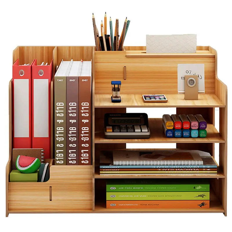 

Large Multi-Function DIY Desk Storage Racks Office Supplies File Documents Organizer Shelf Multi-Layer Wooden Bookshelf