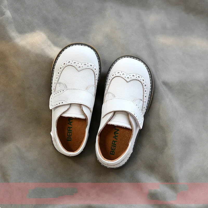 Children black genuine leather shoes kids retro cowhide single