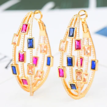 

GODKI 2020 Trendy Twist Across Hoop Earrings Dubai Colorful Women Bridal Wedding Jewelry Aperture Earring pulseras mujer moda