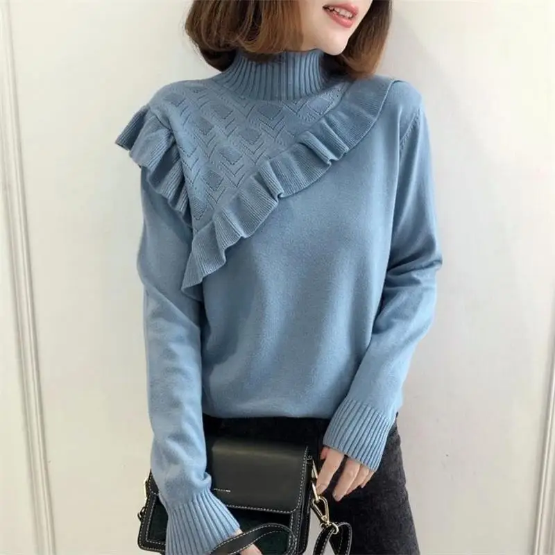 Свитер с оборками индивидуальный дизайн женский Осень-зима 2020 водолазка