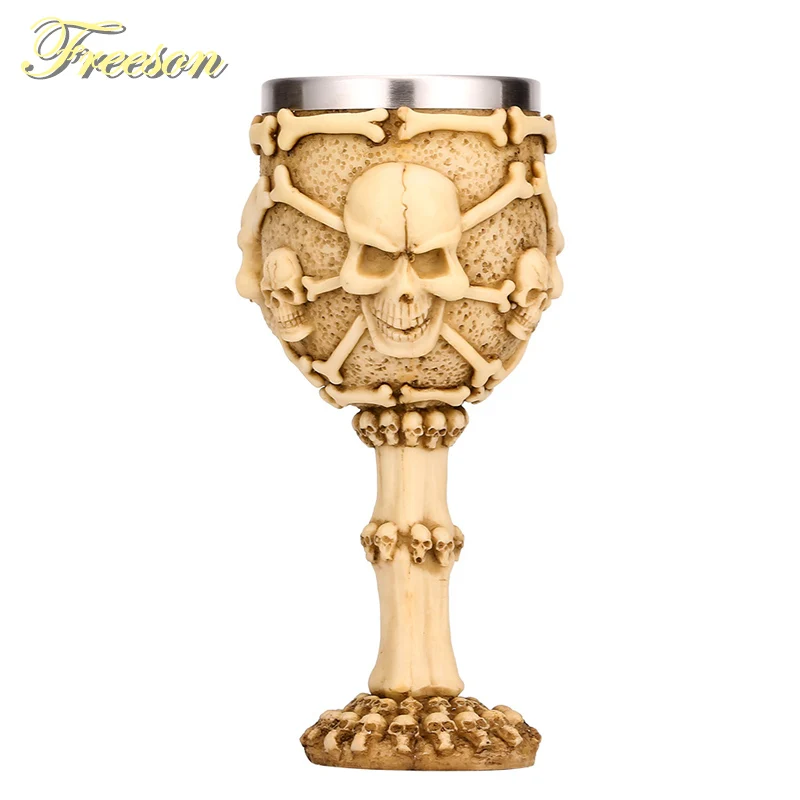 

Skull Resin Stainless Steel Goblet 200ml Viking Wine Glass Creative Cocktail Glasses Whiskey Cup Pub Bar Drinkware Dropshipping