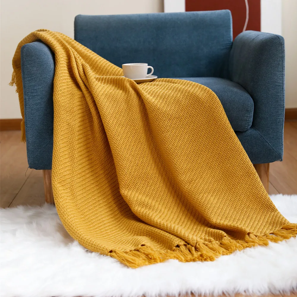 

2022 City Home Sofa Decorate Cover Winter Warm Throw Blanket Solid Simplicity Grain Beige Heavy Bedspread 130x172cm