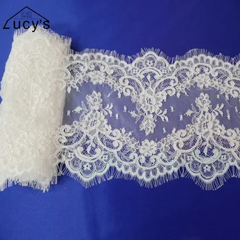 

1 Piece/3 yards Double edging french lace 22CM width Light ivory cording eyelash lace trim sewing for wedding dress bridal gowns