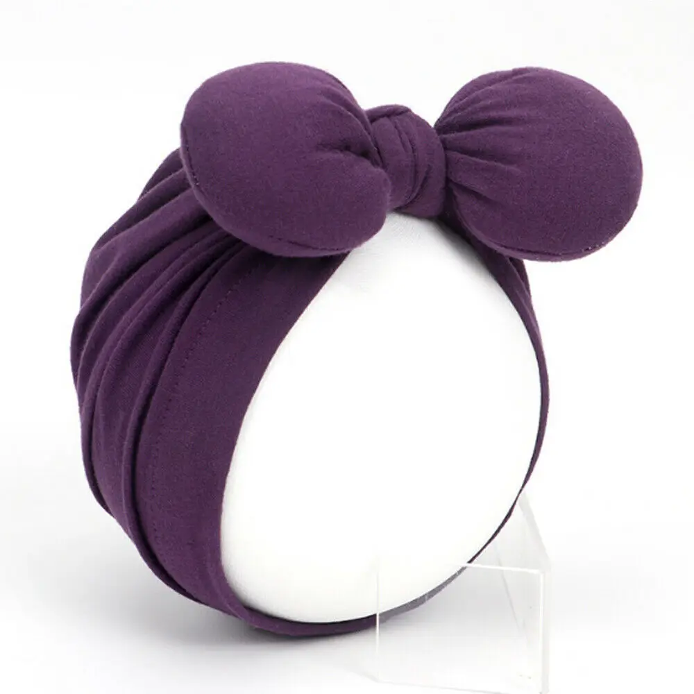 Аксессуары для детских вещей, головная повязка для новорожденных, хлопковая шапка для маленьких девочек и мальчиков, тюрбан для младенцев, повязка на голову с узлом для девочек - Цвет: Фиолетовый