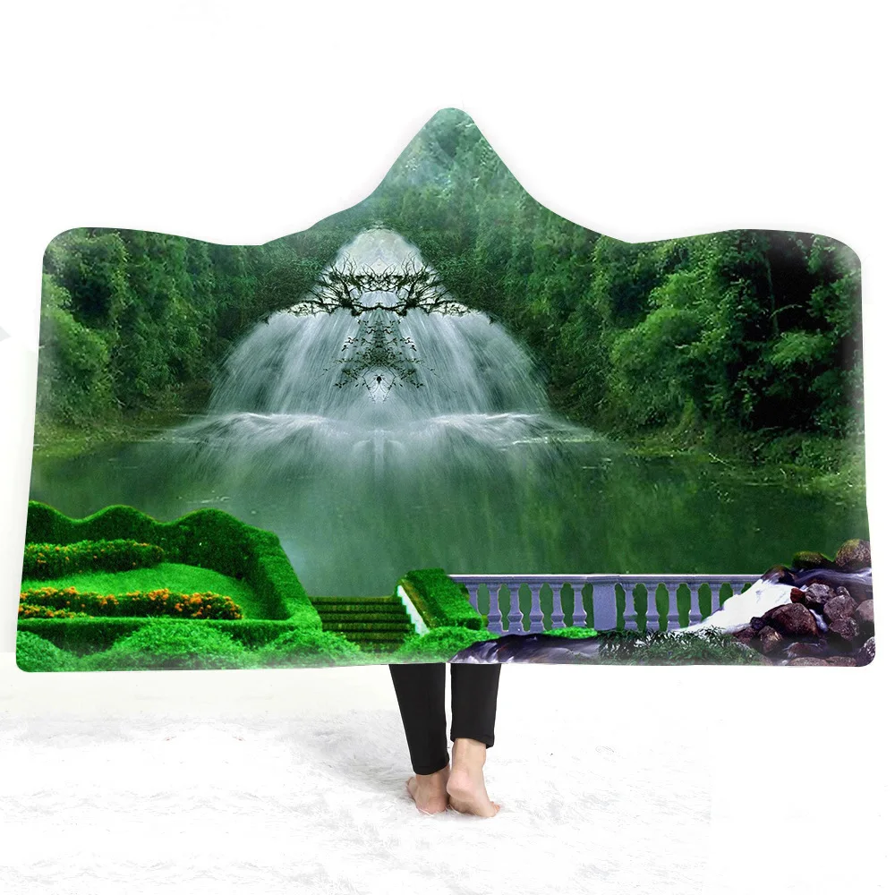 Psychedelic лес с капюшоном одеяло для взрослых детей с 3D принтом мягкое плюшевое одеяло портативный плед для дома путешествия пикника