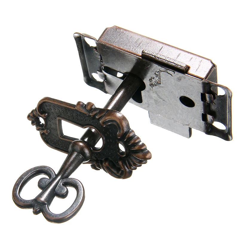 

1PC Cabinet Door Lock with Key Decorative Cover Curio Replacement Antique Vintage Style Lock