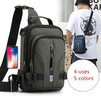 

Fashion Nylon Backpack Men Cross Body Bags Chest Pack With USB Charging Port Travel Male Knapsack Rucksack Messenger Bag