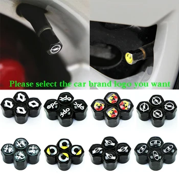 

4Pcs Black Metal Car Wheel Tire Air Valve Caps Stem Cover with Color Brand Logo for Audi Vw Fiat Hyundai Opel Ford Skoda Saab