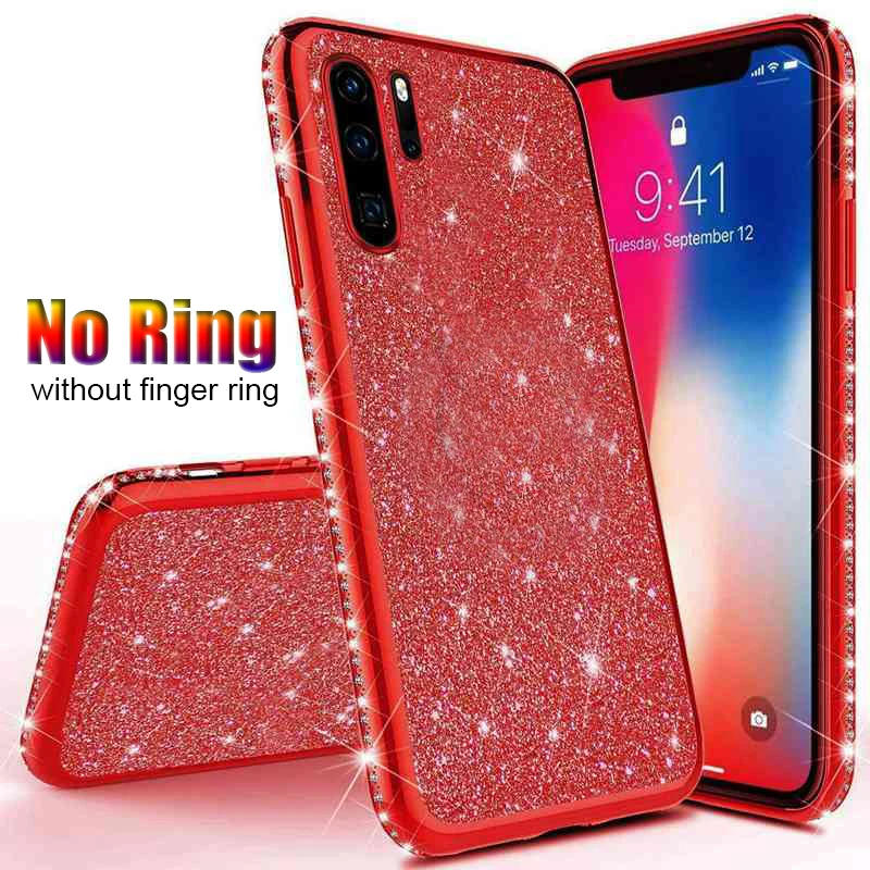 Алмазный Мягкий блестящий чехол HONOR 7X 8X mate 20 10 Finger Ring Cover для HUAWEI P20 Lite P30 Pro P Smart Z P10 Nova 3 3i - Цвет: Red