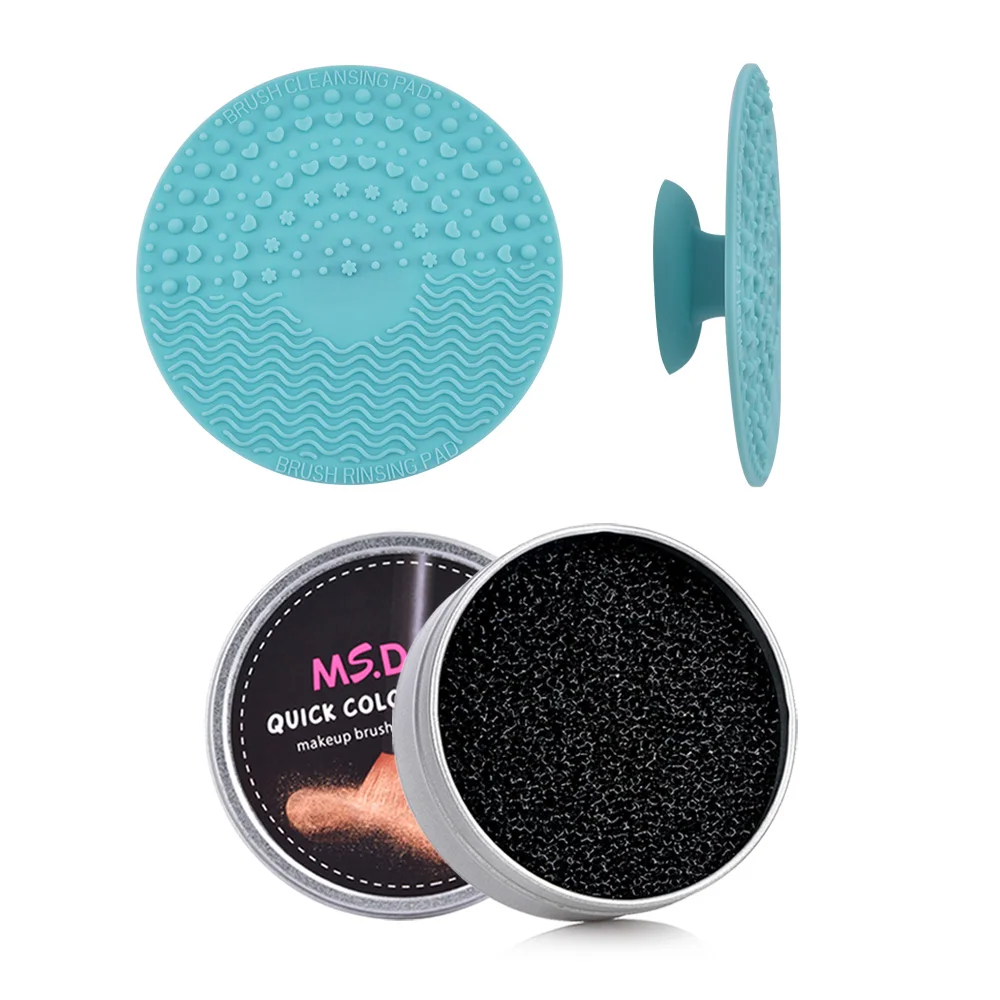

2pcs/Set Makeup Brush Cleaning Tool Silicone Pad Mat Clean Box Washing Cosmetic Clean Kits