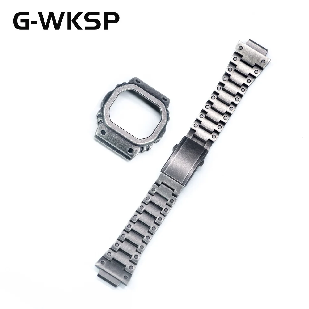 

Retro Silver Set DW5600 5610 Watchband Strap Watch Case/Bezel Accessories 100%Stainless Steel