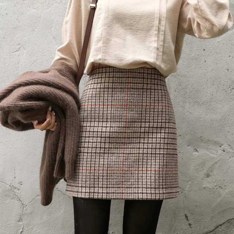 Женская клетчатая юбка с высокой талией шерстяная короткая повседневная 1009-39 2019 |