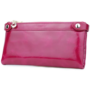 

New female wallet first layer oil wax cowhide ladies zipper retro long wallet