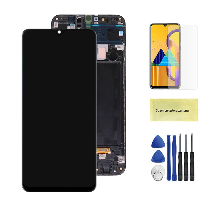 Супер AMOLED ЖК-дисплей для samsung Galaxy A30 A305/DS A305F A305FD A305A ЖК-дисплей кодирующий преобразователь сенсорного экрана в сборе - Цвет: Black With Frame