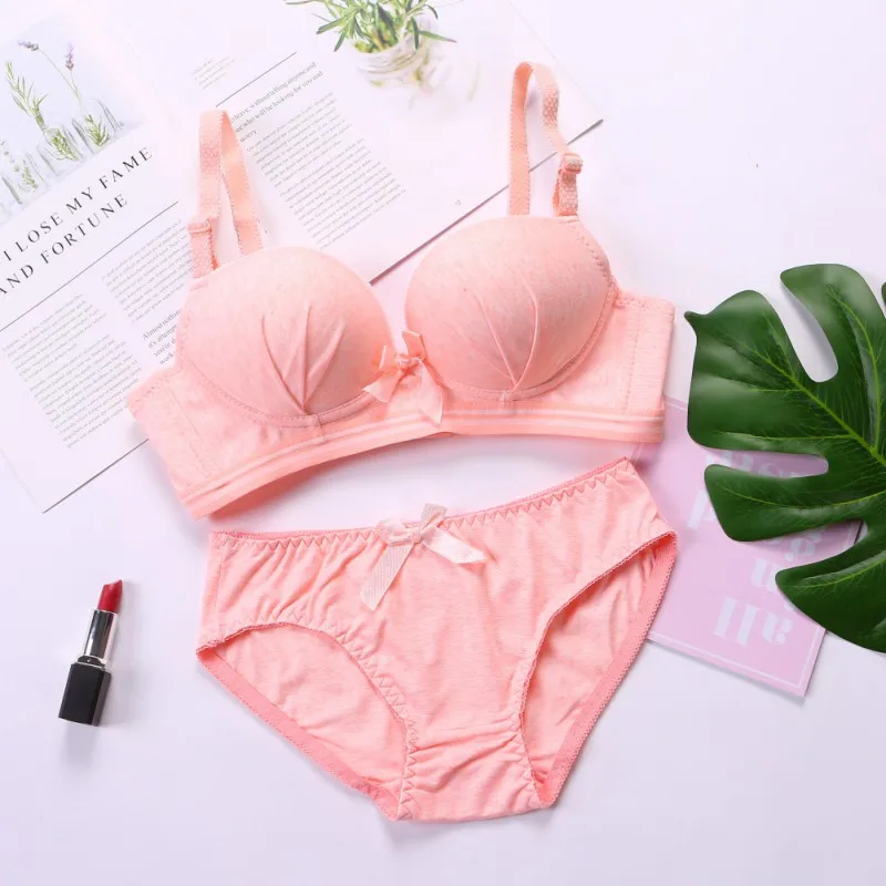  Fashion Women Sexy Bra Set Refreshing Wire Free Bra Brief Sets Women Push Up Underwear Set NS