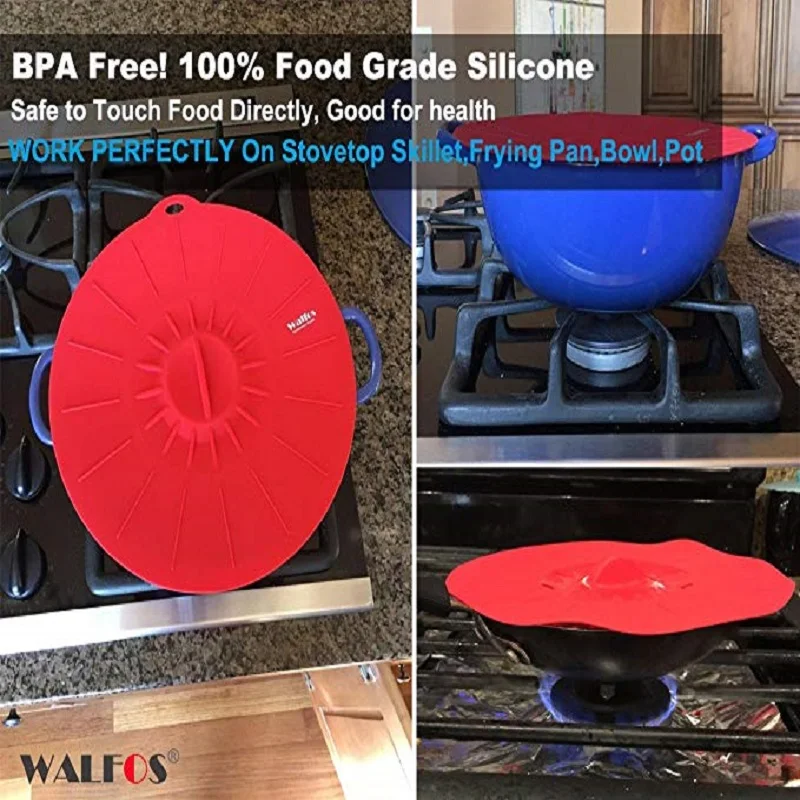 WALFOS Set of 5 Silicone Microwave Bowl Cover Cooking Pot Pan Lid Cover-Silicone Food Wrap Cooking Tools Kitchen Utensil Silicone Covers