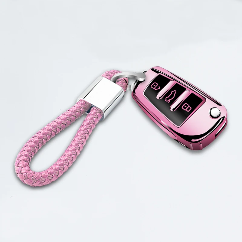 Мягкий чехол для ключей автомобиля из ТПУ для Audi A3 Q3 A1 S3 Q7 Q2L A6L, чехол для ключей с брелком для автомобиля - Название цвета: Pink with chain