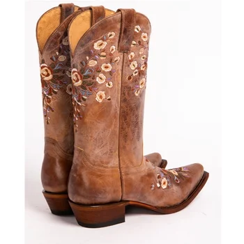 

Fashion Floral Embroidered Women's Western Boots Cowgirl Boots Shoes Knee High Riding Boots Leather Boots Vintage Riding Boots