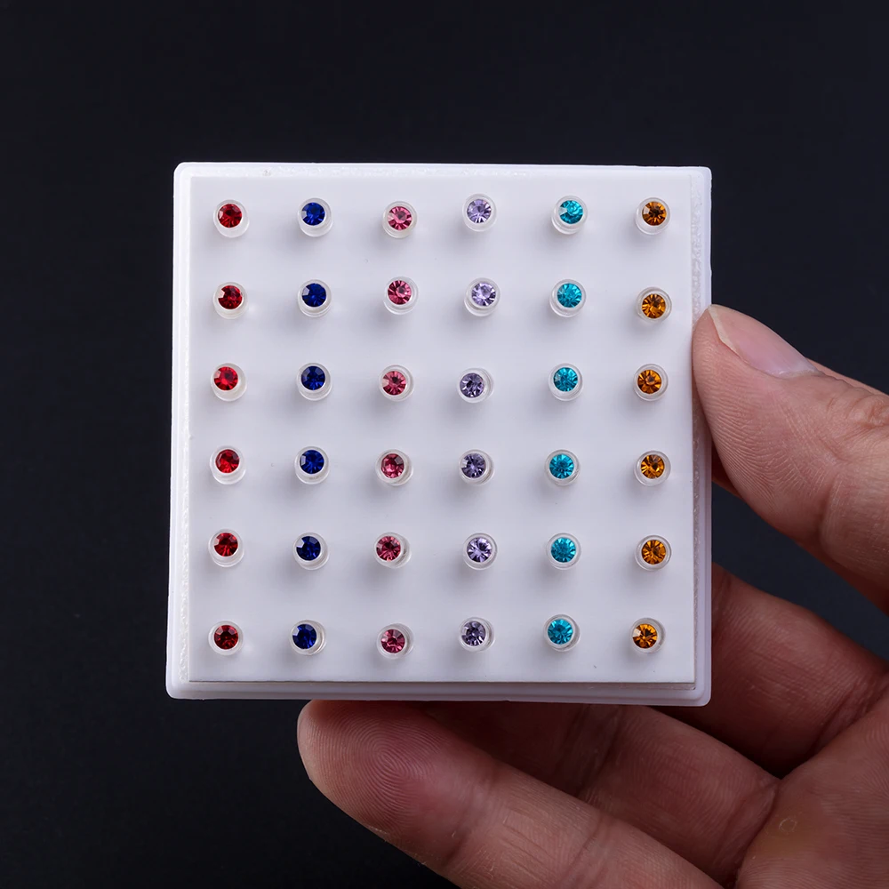 36pcs Acrylic Inlaid Zircon Stud Earrings Ear Piercing Push Back Ear Cartilage Tragus Daith Piercing Jewelry for Women Men 16G - Image 3