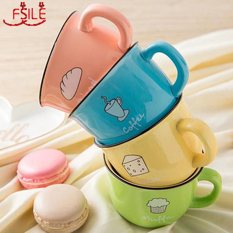

FSILE Japanese Style Ceramic Cup Home Cute Water Cup Couple Creative Breakfast Cup Ceramic Cup Thickened Coffee Cup Mark Cup