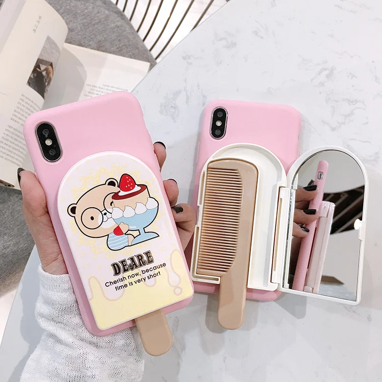 Oneplus 7 pro Cartoon Makeup mirror Case Cute Bear back cover For 3 3T / One Plus 5 5T 6 6T 1+7 case |