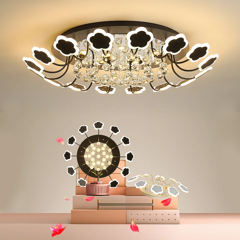 

New crystal ceiling light Modern LED ceiling lights For bedroom livingroom Black/white frame ceiling lamp lampara techo 110-220V