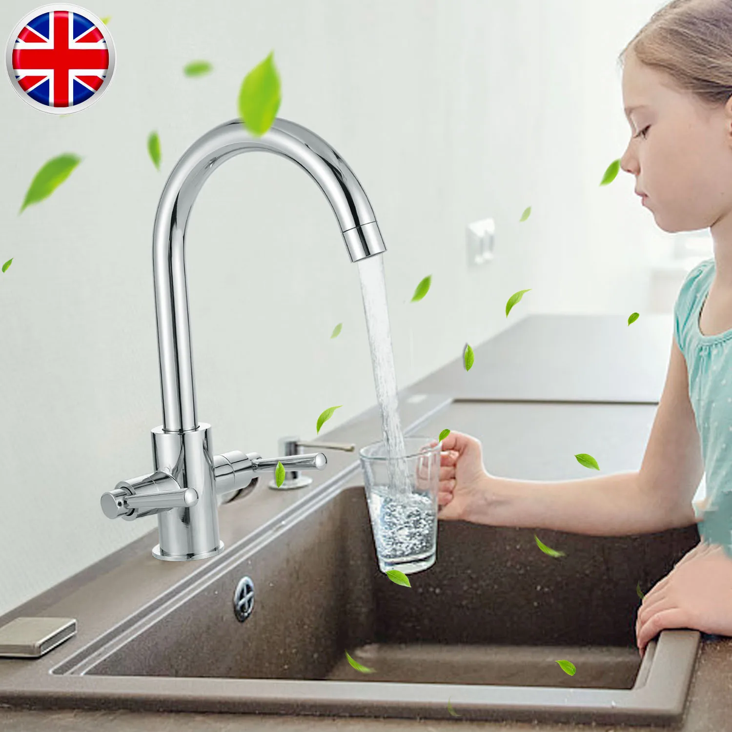  Set Faucet Mounting Accessories Taps Handle Swivel Spout Dual Lever Modern Kitchen Sink Mixer Fauce - 4000602062077