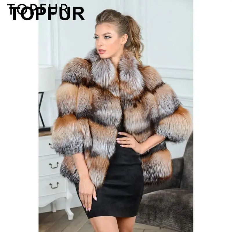 TOPFUR новые модные зимние золото шуба из лисьего меха класса люкс целых шкурок
