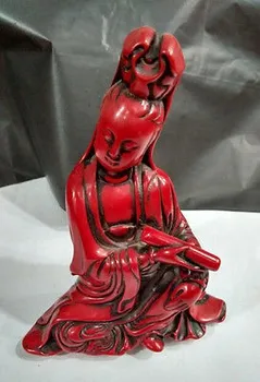 Elaborado manual chino escultura de resina roja guanyin bodhisattva figura de Buda