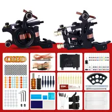 Набор для начинающих, полный набор для татуировки, 2 машинки, пистолет, 20 шт., набор чернил, блок питания, ручки, боди-арт, набор инструментов, Перманентный макияж, набор для татуировки