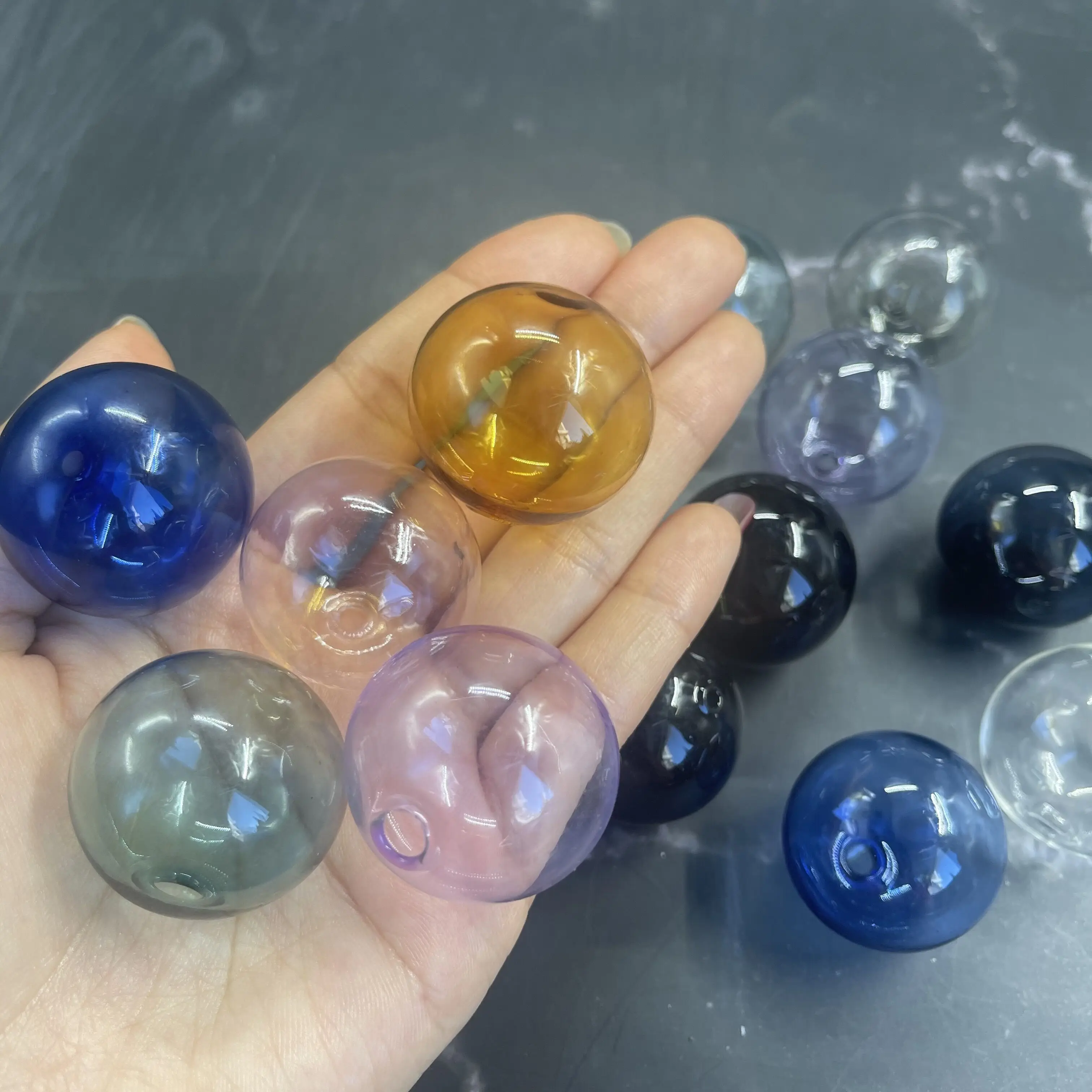 1-8pcs 30mm Pink/Purple/Blue/Raninbow/Color hollow glass ball with one hole round bubble vial glass globe orbs jewelry DIY beads 2