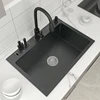304 Stainless Steel Topmount Kitchen Sink With Knife-Holder Multifunction Single Bowl Dark-Gray Wash Basin For Kitchen Fixture 1